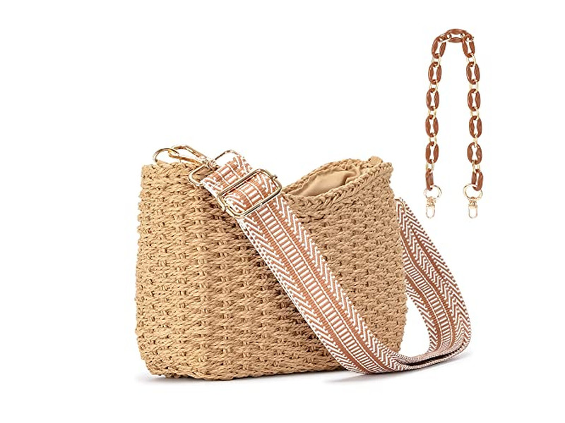 Mini Sac en Paille Dame Surdimensionné Papier Enfant Sac à Main Rond Petit et Perles Papillon