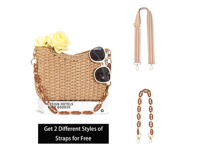 Mini Sac en Paille Dame Surdimensionné Papier Enfant Sac à Main Rond Petit et Perles Papillon