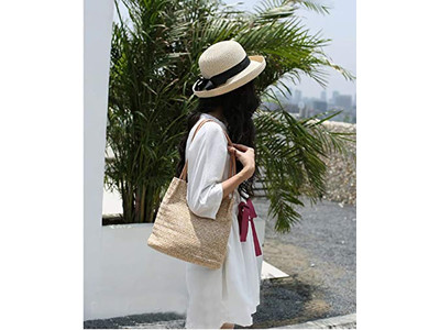 Sac en paille naturel plastique citrouille arc-en-ciel sac rond algues petit 1 pièce