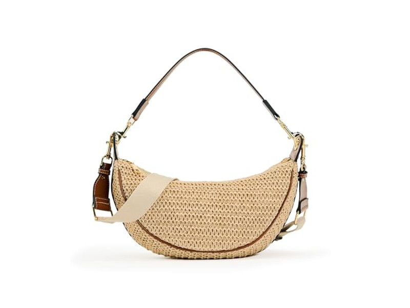 Sac en Paille avec Sangle de Perles et Coquillages pour la Plage