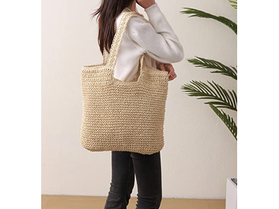 Grand Sac en Paille d'Été à Acheter avec Nœud et Filet Sec Rouge Mer Ensemble de Lèvres pour Enfants Boîte Sac à Main Tapis