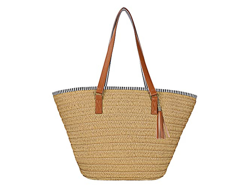 Sac à main en paille pour femmes sac de plage en blé femme tissé sacs bohème poignée en bois