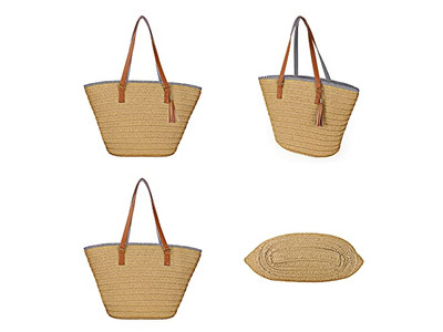 Sac à main en paille pour femmes sac de plage en blé femme tissé sacs bohème poignée en bois