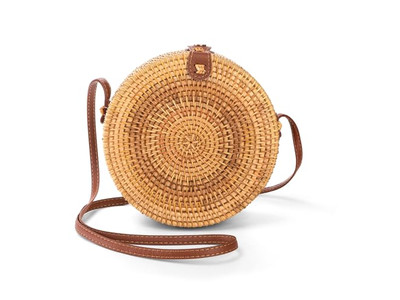 Sac en paille tissé papier noir sacs ronds de rotin naturel de Bali logo personnalisé