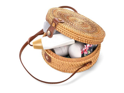 Sac en paille tissé papier noir sacs ronds de rotin naturel de Bali logo personnalisé